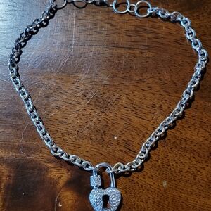 Stainless Steel Silver Heart Padlock Pendant With .925 Chain